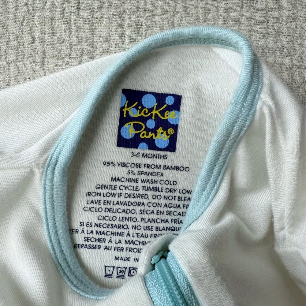 Kickee Pants White Zip Romper Coverall with Blue Contrast 3-6m